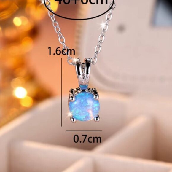 NEW 18k White Gold Blue Fire Opal Necklace Opal Pendant Necklace - Picture 5 of 5